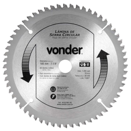 Lâmina de Serra Circ Videa 185mmx20 P/Alum 4650060185 VONDER-ddf45f66-ba0a-4266-886b-ec6cbe64cbbc