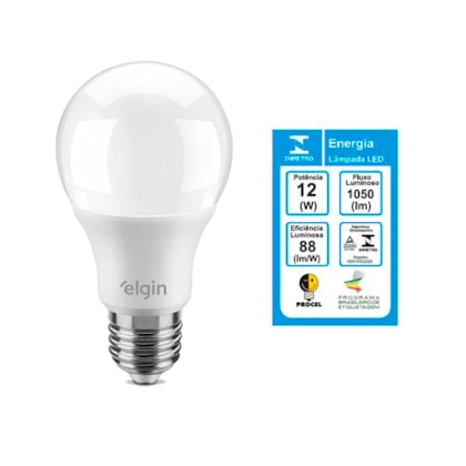 Lâmpada Branca LED Bulbo A60 Bivolt 6500K 12W Elgin -eec74d61-f699-42c5-a2cc-39f3cb6368d9