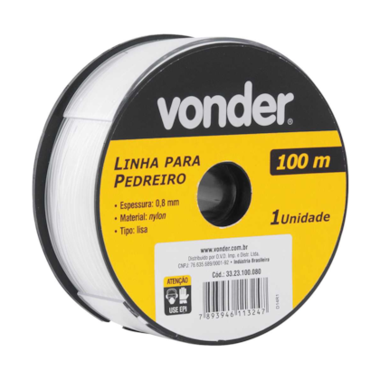 Linha para pedreiro lisa de Nylon 0,8mm x 100m 3323100080 Vonder