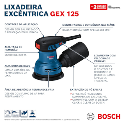Lixadeira Roto Orbital ELO 220v Coletor de Pó GEX125 BoscH-abdf6730-c00a-43a2-a3a1-a2ee8a98c590