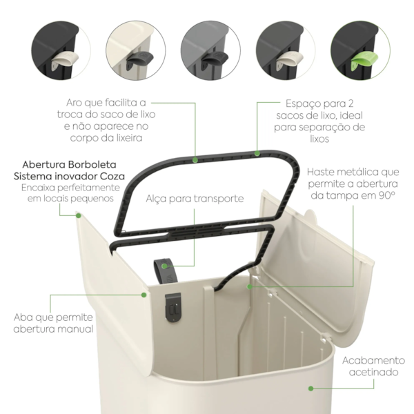 Lixeira Borboleta com Pedal 10+10LT Light Gray 10663/0468 Coza-3c692d20-a544-41ac-87f2-7dda6df09127
