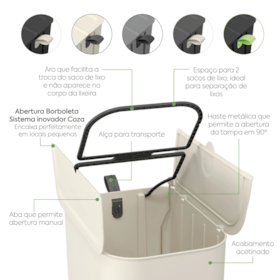 Lixeira Borboleta com Pedal 10+10LT Light Gray 10663/0468 Coza