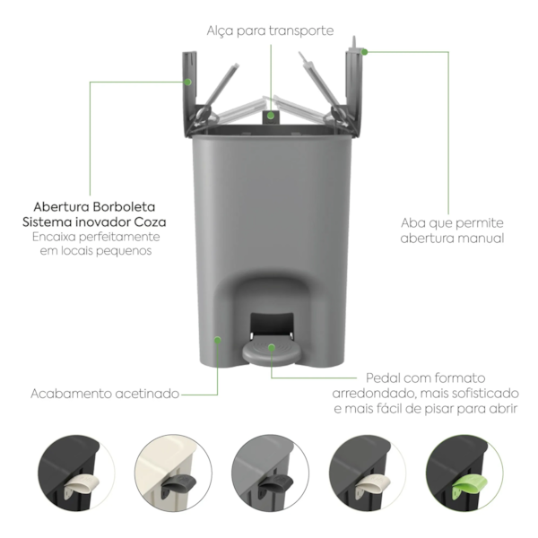 Lixeira Borboleta com Pedal 20LT Light Gray 106620468 Coza-f02954ab-f997-4494-9fed-6db34530088e