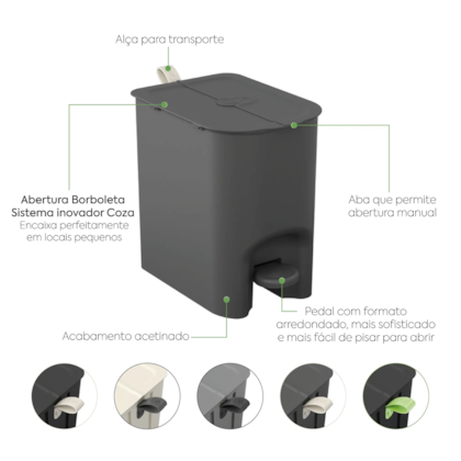 Lixeira borboleta com pedal 6LT cinza claro 10660/0468 Coza-938bf4d9-e19f-47cc-8408-278715ac8490