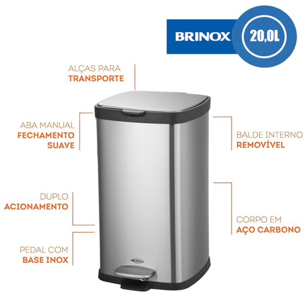 Lixeira com Pedal Balde Frame em Aço Carbono 20L Inox 3066/101 Brinox-3e69fafc-6341-48b0-88e4-2469ae31d8a4