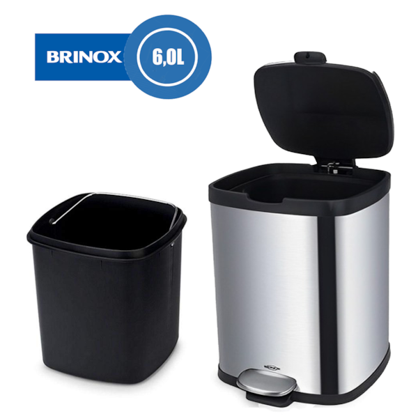 Lixeira com Pedal Balde Frame em Aço Carbono 6,0L Prata 3064/101 Brinox-e0786cc2-eb03-4488-aa7f-1cd096933ace