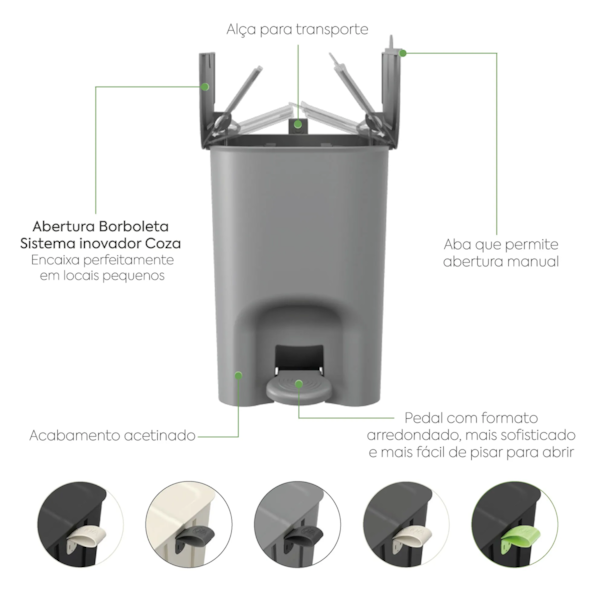 Lixeira com Pedal Borboleta 12LT Cinza Frio 10661/0499 Coza-640b4536-862a-4e61-be72-d10e39ffc3cb
