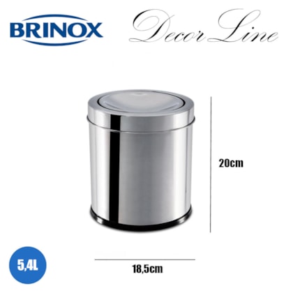 Lixeira com Tampa Basculante Decorline 18,5cm 5,4L Em Aço Inox 3032/202 Brinox-f158d147-864e-4268-b90c-ca72b9a8e63c