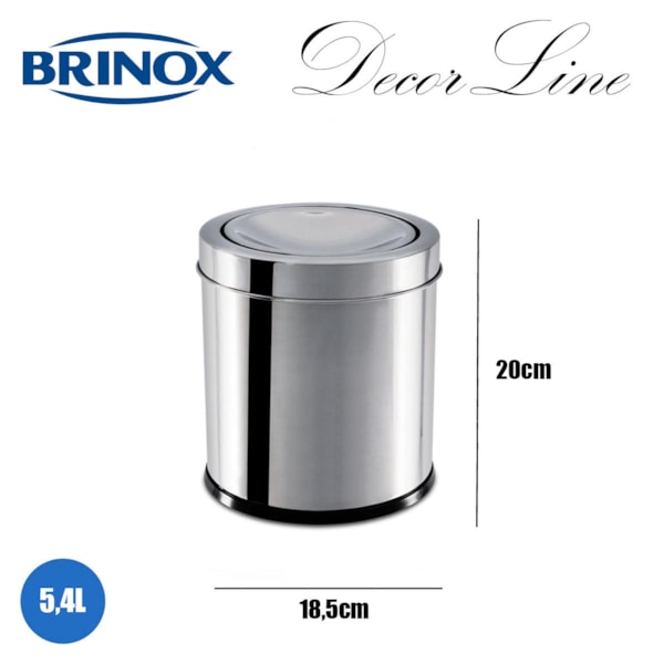 Lixeira com Tampa Basculante Decorline 18,5cm 5,4L Em Aço Inox 3032/202 Brinox-fec26986-4d1d-4ea9-89bd-5c9deb6621be
