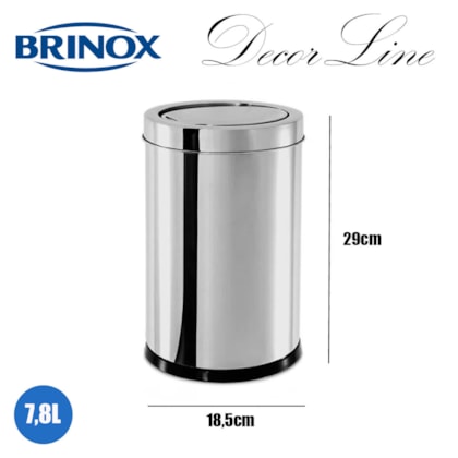 Lixeira com Tampa Basculante Decorline 18,5cm 7,8L Em Aço Inox 3032/206 Brinox-6df5b751-30cc-43db-b549-c4409e67e2c7
