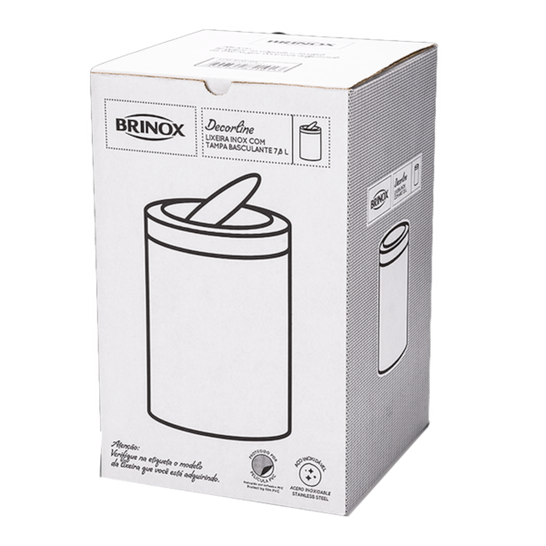 Lixeira com Tampa Basculante Decorline 18,5cm 7,8L Em Aço Inox 3032/206 Brinox-4d21f259-f81a-45ae-b92f-fe83f8cf2aed