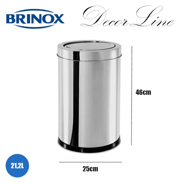 Lixeira com Tampa Basculante Decorline 25cm 21,2L Em Aço Inox 3032/203 Brinox-5cbb3134-5a94-41d9-8d0e-308a4c688de9