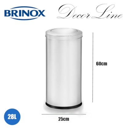 Lixeira com Tampa Basculante Decorline 25cm 28,0L Em Aço Inox 3032/204 Brinox-f0649925-5f74-48e9-9e8a-581e5f784e50