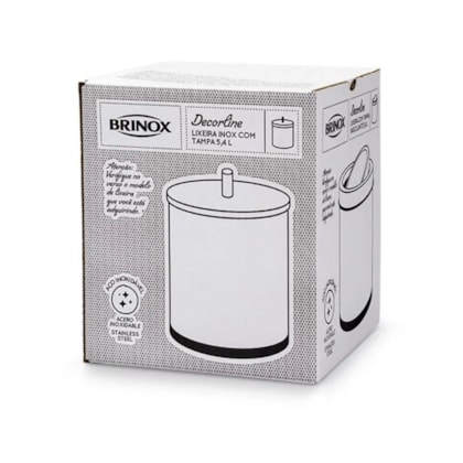 Lixeira Inox Com Tampa Decorline 18cm 5,4L Toilet 3030/202 Brinox-569b8e51-7742-4a88-8e67-e7bec58fc49c