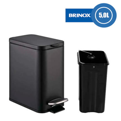 Lixeira Retangular Com Pedal Balde Frame em Aço Carbono 5,0L Preta 3064/103 Brinox-4b969805-762d-4fc4-9946-69f0d9332a61
