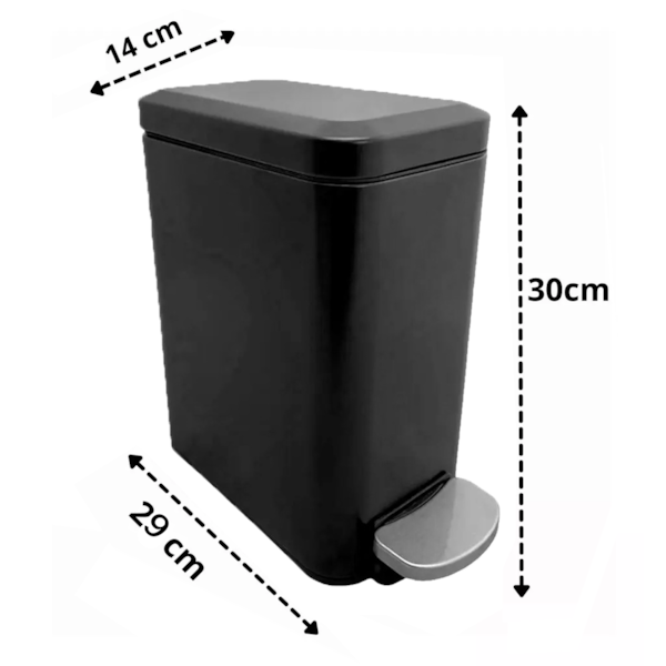 Lixeira Retangular Slim Preta 6L Com Pedal Fechamento Suave Gh116 Globalmix-40a5b736-3183-4c29-b886-55d89f183ca4