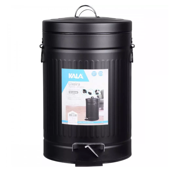 Lixeira Retrô Preta com Balde Removível 12L Kala 246203 KALA-b88bf61b-d01e-4969-8cdb-95f1f1e6bd2b