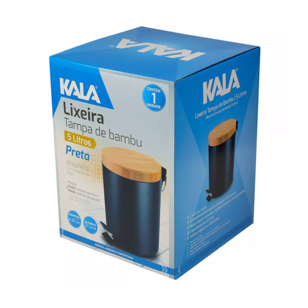 Lixeira Tampa de Bambu Preta 5L 293937 Kala -18611f93-8c5a-4e8e-86dc-82f738721d0c