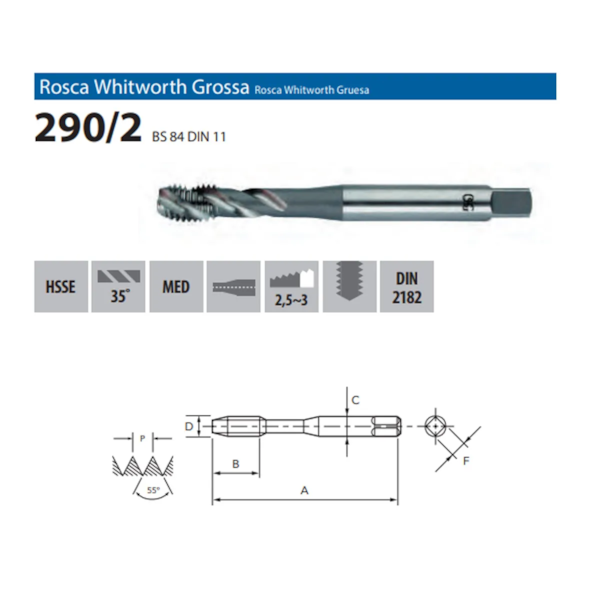 Macho Maq 1/4-20 BSW 290/2 Canal Helicoidal 9410 OSG-4a506243-ec20-49c3-b8bf-43dfb6f516b8