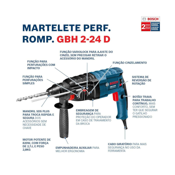 Martelete Perfurador 820w 220V Caixa de Papelão GBH 2-24 D Bosch-b6392008-fbe4-47e9-8d97-3ea70fb90b9a