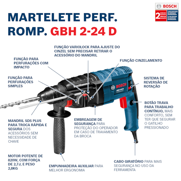 Martelete Perfurador Rompedor 2,7j GBH 2-24D 800w Bosch-8f1f6cc4-3bce-48a4-b3be-7e306d4fea09