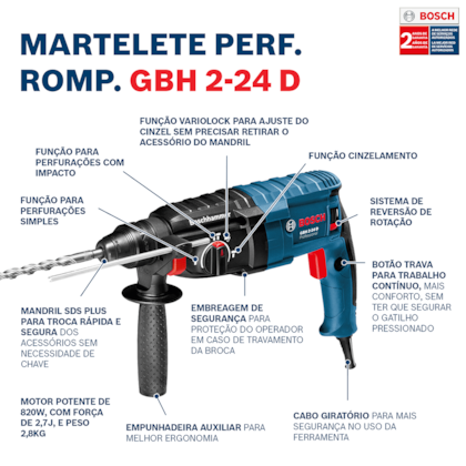 Martelete Perfurador Rompedor 2,7j GBH 2-24D 800w Bosch-e59dd44b-c9bc-4a99-8d45-227934315220