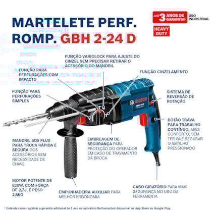 Martelete Perfurador/Rompedor SDS Plus 820W 110V + Maleta e Mandril GBH 2-24D Bosch -3df417ec-c37d-4940-b9f3-1081b3e73ee0