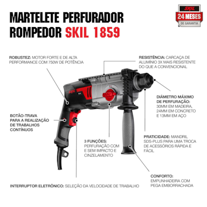 Martelete Perfurador SDS Com Maleta e Brocas 750W 1859 Skil-37245425-ae89-4ee0-923e-f55ee585e3fc