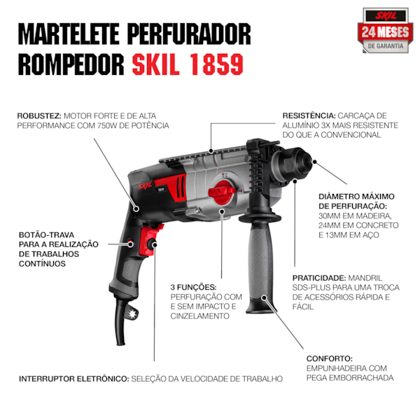 Martelete Perfurador SDS Com Maleta e Brocas 750W 1859 Skil-f999eb15-eb12-424d-a38f-97ac3683b69b
