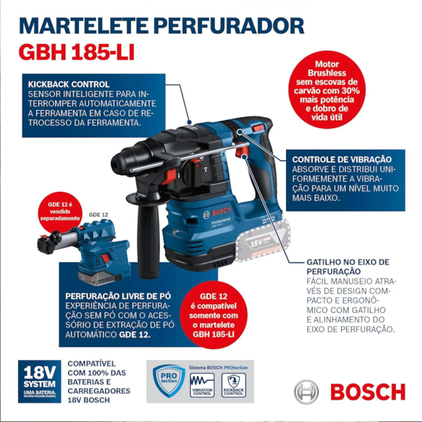 Martelete Rompedor 18V S/Bateria GBH 185-LI SB  Bosch-6e141e7b-6e2b-45d8-b0ec-35a8b847498b