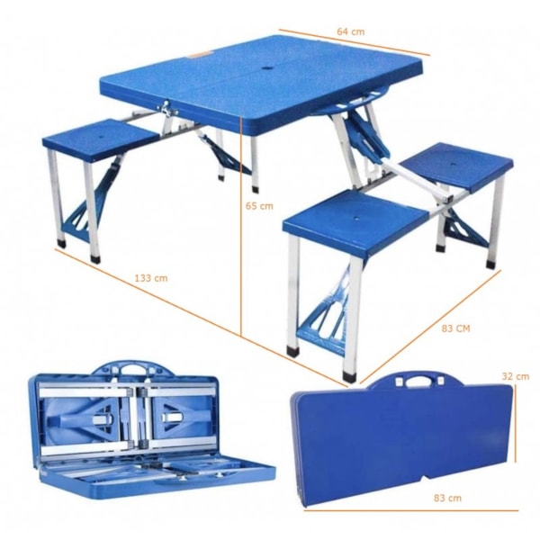 Mesa Dobrável de alumínio azul com 4 banquetas para Camping GH200 Globalmix -81719985-8eb1-4472-a75d-453771c55aa7