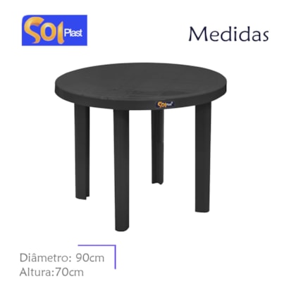 Mesa Redonda Marceneiro 90cm em Polímero Preta Solplast-f9a69c4f-370c-40e8-92db-42c99b35210f