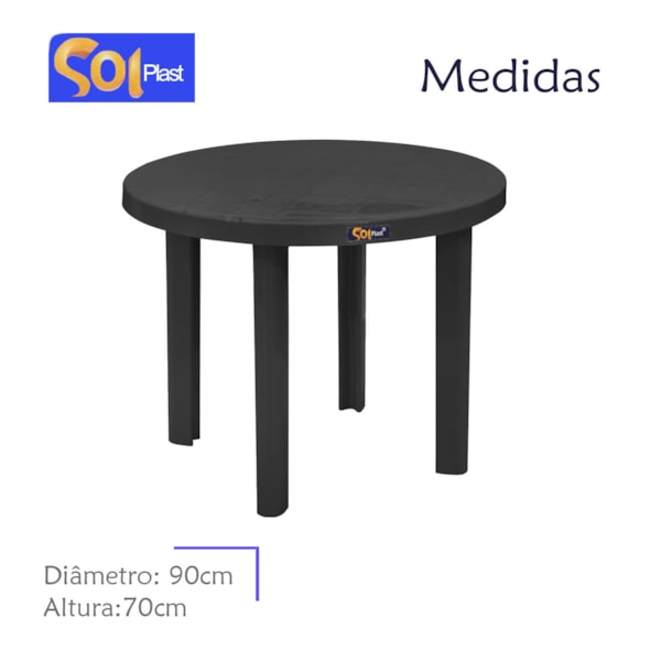 Mesa Redonda Marceneiro 90cm em Polímero Preta Solplast-33490812-e455-4c03-bce2-70db2f9ba38d