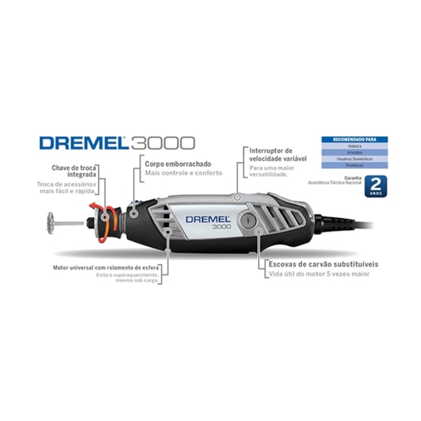 Micro Retífica Com 10 Acessórios 3000 Dremel-006ef1e6-e641-48ad-aa18-f331c603f340
