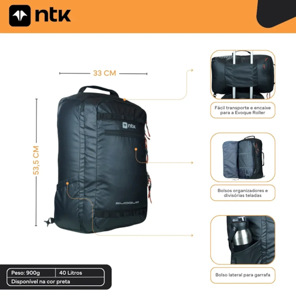 Mochila de Viagem Evoque 40L em Poliéster e Laminação PU 600D Preta 203051-PR Nautika-f50dfb79-8672-4ae7-a339-e8333e7eab94