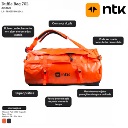 Mochila Duffle Bag 70L Laranja para Viagens Camping 206070 Nautika-a2a2a9da-02ba-4bd0-9cfd-daff5f516bee