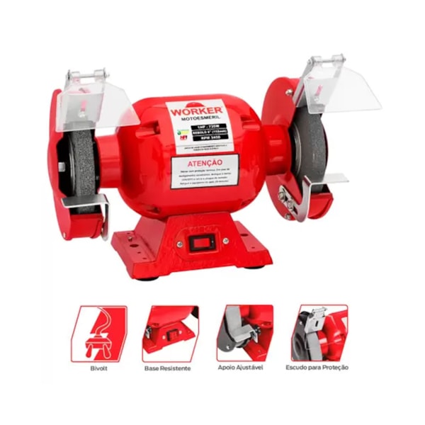 Moto Esmeril De Bancada 1,0 CV Bivolt 735w 201838 Worker-11e9473e-3842-4bdc-a11d-257f639c244d