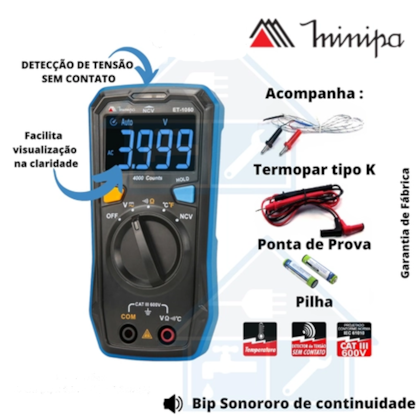 Multímetro Digital Cat III 600V ET-1050 Minipa -5ca115af-cbf4-4b0a-b93b-5c36c422db41