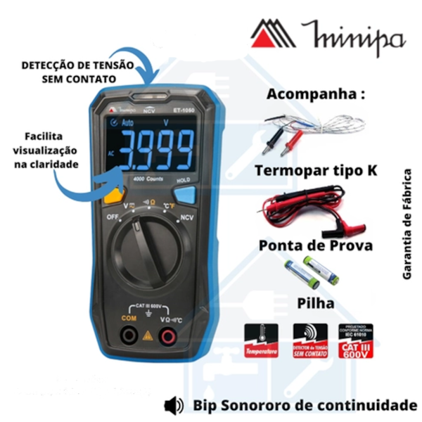 Multímetro Digital Cat III 600V ET-1050 Minipa -677985eb-7f6c-4235-9bfd-67c986cc413b