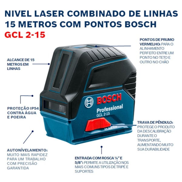 Nível a Laser de linhas 15 metros com pontos de prumo Bosch GCL 2-15 em Maleta-b25298db-6217-4e46-96e7-8b7cbae227dc
