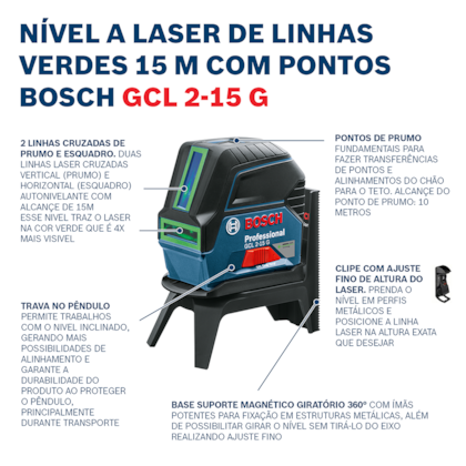 Nível a Laser de linhas verdes 15 metros com pontos Bosch GCL 2-15 G em Maleta-4c7bd6e7-80c2-4293-9a09-01b93d40c2e6