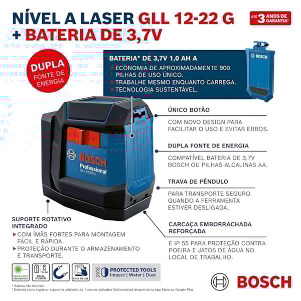 Nível a Laser Linear Verde Recarregável GLL 12-22G LI Bosch-370f1a61-5794-4f4f-bbca-00651fc68123