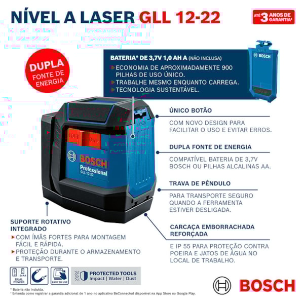 Nível a Laser Linear Vermelho Pilha AA GLL 12-22 Bosch-952f0749-9fd8-4067-b5b6-19658f36e7dd