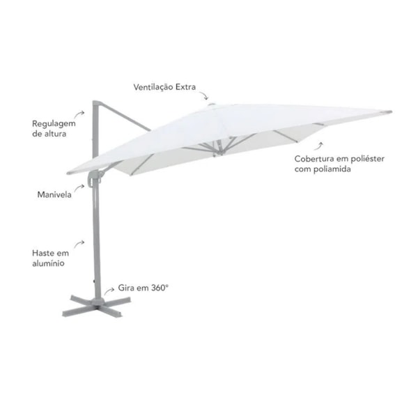Ombrellone Suspenso Ravello Alumínio 3x4m Branco + Base de 100 Litros C/Rodas 892201 Bel-2d3b471e-b721-49a4-8598-24e562ca3152