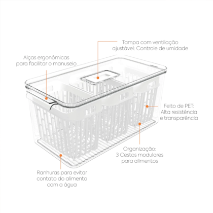 Organizador de Geladeira 3 Cestos Dry 6LT 101863009 Coza -0094b91e-69de-4236-935e-db84d07f3316