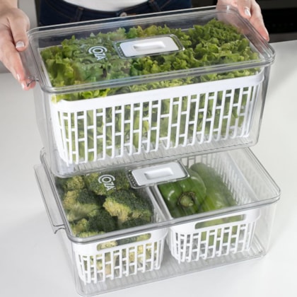 Organizador Para Geladeira Dry Cristal Com Cesto Double 6,7L Branco 10197/3009 Coza-119b9827-820f-481d-8bec-ac7039ac0eca