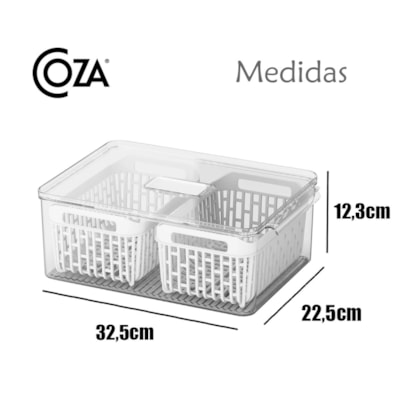 Organizador Para Geladeira Dry Cristal Com Cesto Double 6,7L Branco 10197/3009 Coza-e1ef5df4-0abb-46dc-97ca-c08a948b3d31