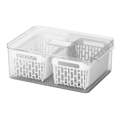 Organizador Para Geladeira Dry Cristal Com Cesto Double 6,7L Branco 10197/3009 Coza-b83766c9-3f88-40ab-9d5b-0bb79ac7cb56
