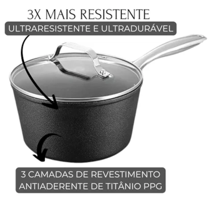 Panela Black Rock em Alumínio Indução 20cm 4,1L Preta 10034 Mimo Style 