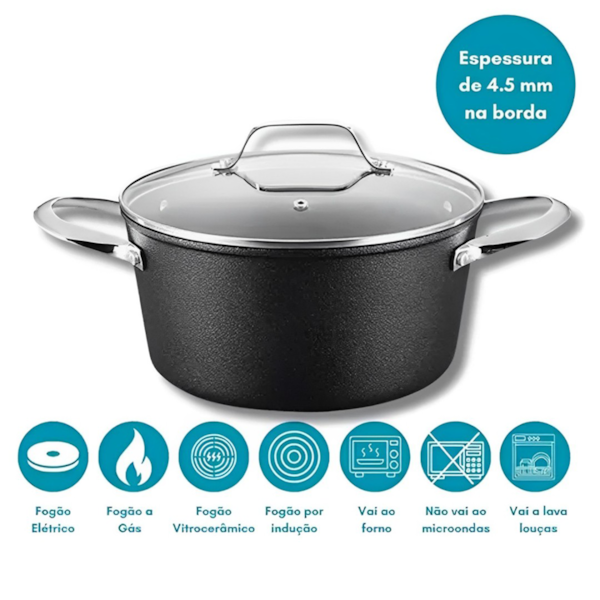 Panela Caçarola Black Rock em Alumínio Indução Fundo Triplo 24cm 4,1L Preta 10036 Mimo Style -24f6ca86-4cbd-4aca-96b6-11cf3f9c62eb